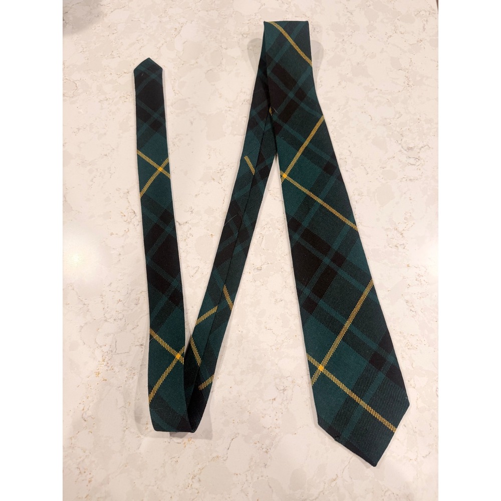Lochcarron MacArthur Tartan Wool Tie Green Black Yellow Plaid Made in Scotland